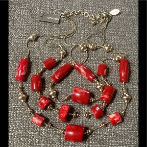 CHICO’S Triple Layered, Red Dyed Bamboo Coral Necklace